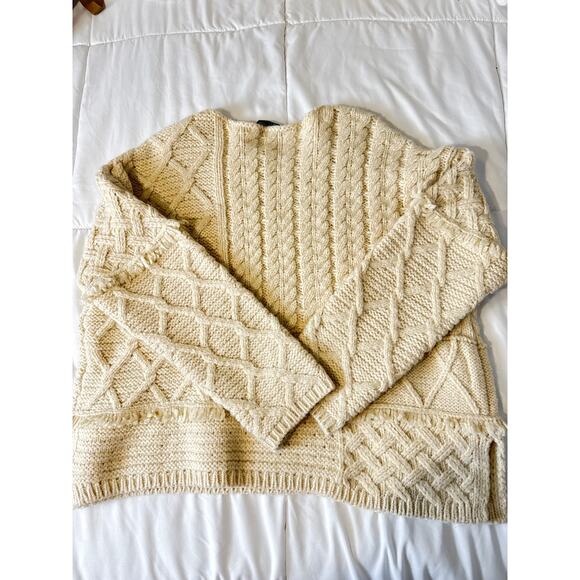 Zara Women’s Cream Cable Knit Sweater Size M Chunky Textured Pullover - Picture 6 of 8